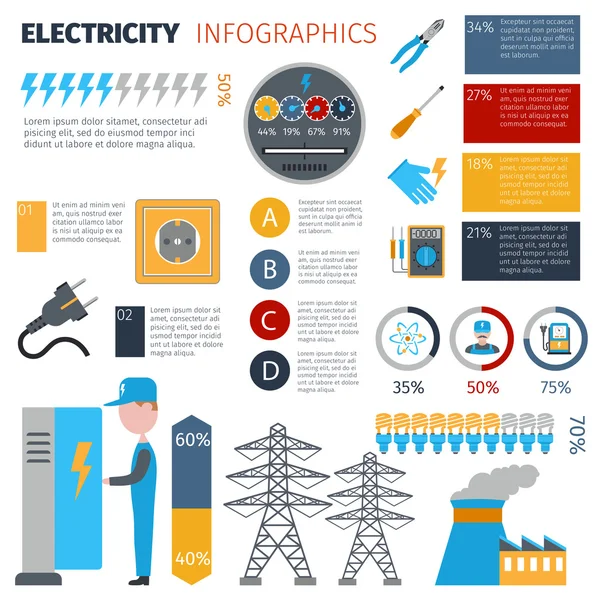 전기 Infographics 세트 — 스톡 벡터