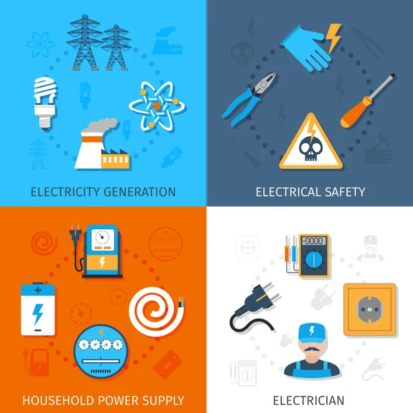 Electricidad Conjunto plano — Vector de stock