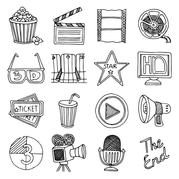 Набор винтажных икон для кино — стоковый вектор