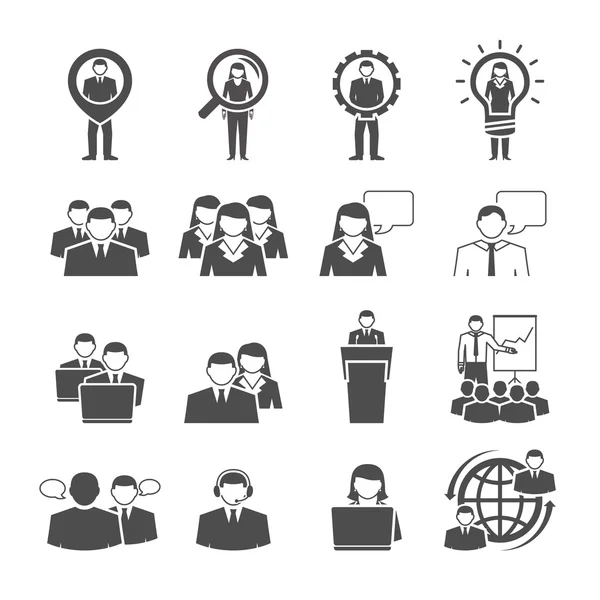 Business team demographic composition black icons — Stock Vector