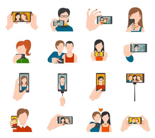 Selfie Icons Flat — Stock Vector