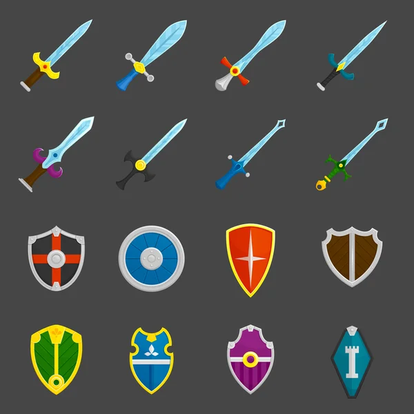 Shield sword emblems icon set - Stok Vektor