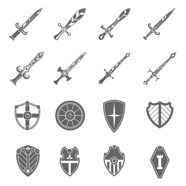 Conjunto de ícones emblemas de espadas de escudo —  Vetores de Stock