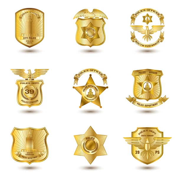 Police Badges Gold — Stock Vector