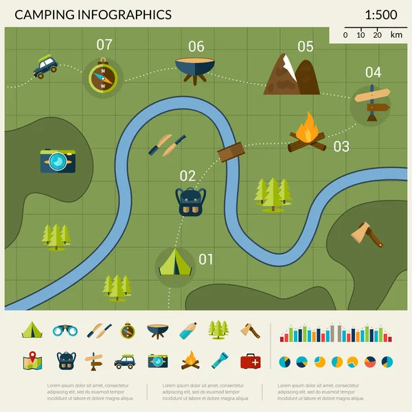 Conjunto de infografías de camping — Vector de stock