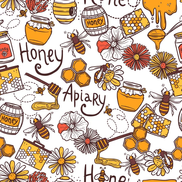 Honey Seamless Pattern — Stock Vector