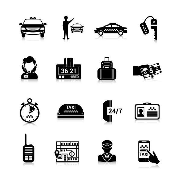 Taxi Iconos Negro — Archivo Imágenes Vectoriales