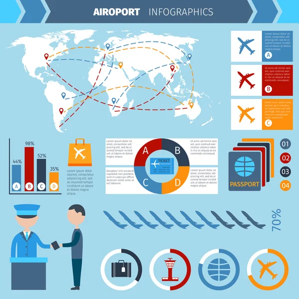 Aeropuerto conjunto de infografías — Vector de stock