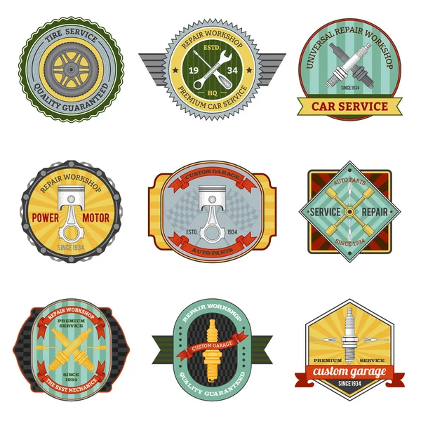 Repair Workshop Retro Badges — Stock Vector