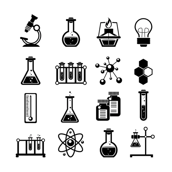 Conjunto de iconos de química negro — Vector de stock