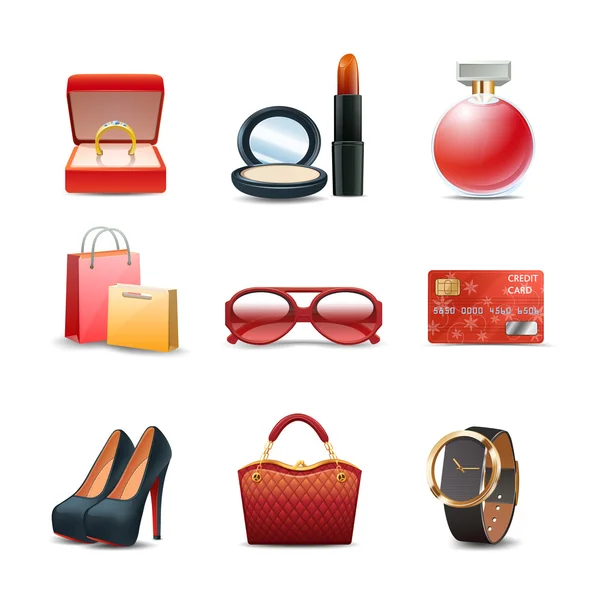 Ensemble d'icônes Shopping Femme — Image vectorielle