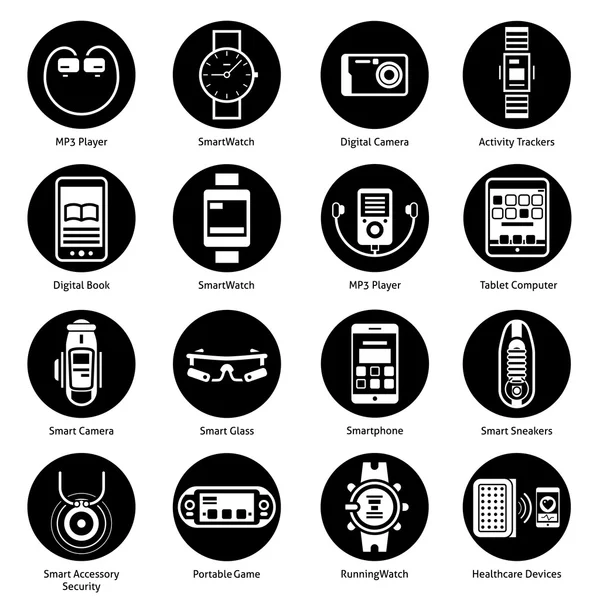 Wearable Technology Icons Black — Stock Vector