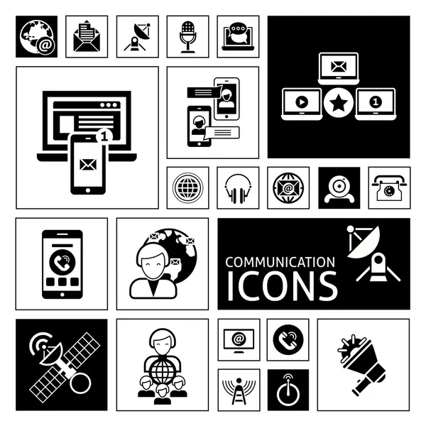 Iconos de comunicación Negro — Archivo Imágenes Vectoriales