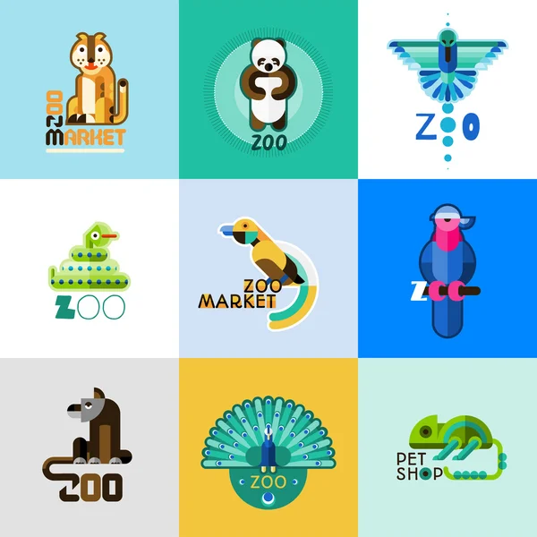 Set logo dello zoo — Vettoriale Stock