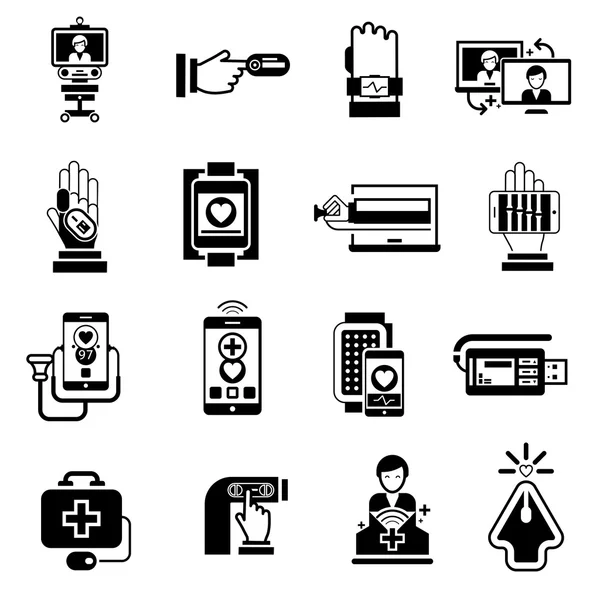 Iconos de Medicina Digital Negro — Vector de stock