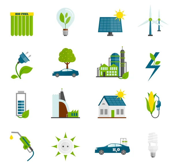 Ícones planos de energia ecológica —  Vetores de Stock