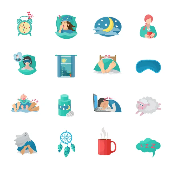 Slaap tijd platte Icons Set — Stockvector