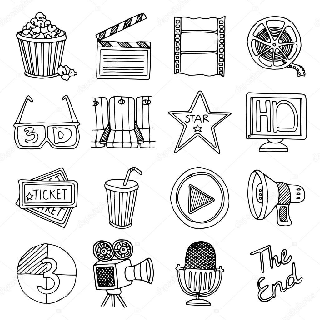 Cinema movie vintage icons set