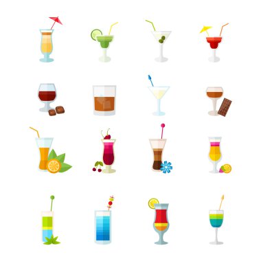 Çok renkli kokteyl Icons set