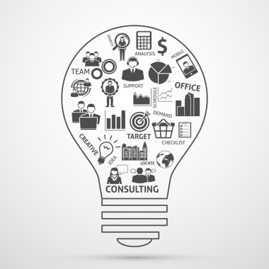 Business team management concept bulb icon clipart