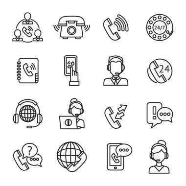 Call Center Outline Icons Set clipart