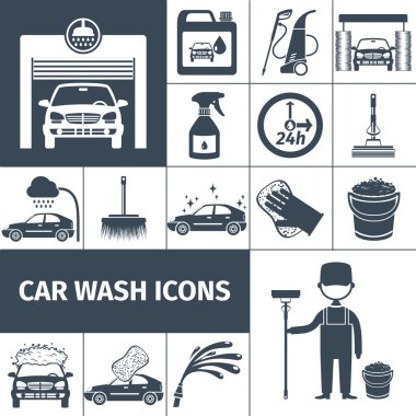Car wash service icons set black clipart