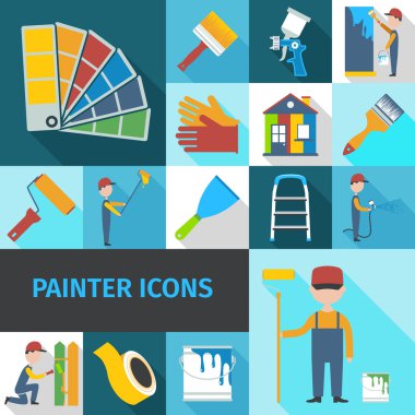 Düz gölge ressam Icons set