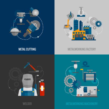 Metalworking factory 4 flat icons clipart