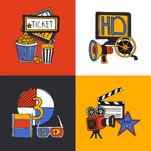 Conjunto de iconos planos de concepto de diseño de cine — Archivo Imágenes Vectoriales