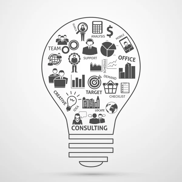 Icona della lampadina di concetto gestione di business team — Vettoriale Stock