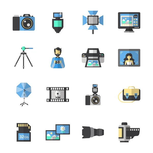 Iconos de fotografía plana — Vector de stock