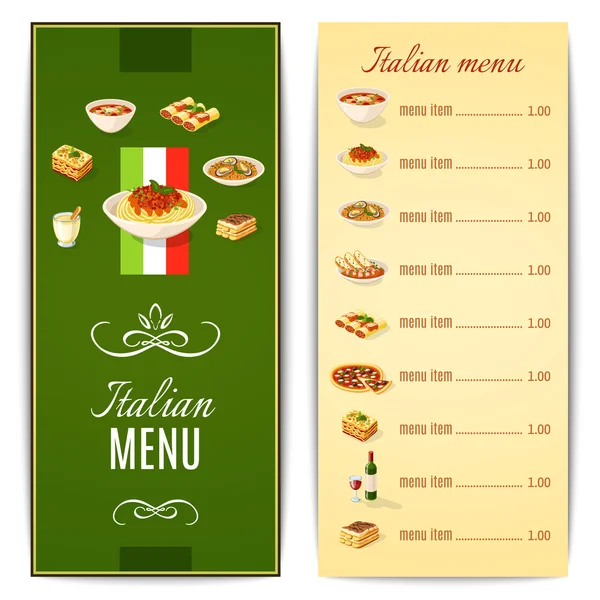 Menú de comida italiana — Vector de stock