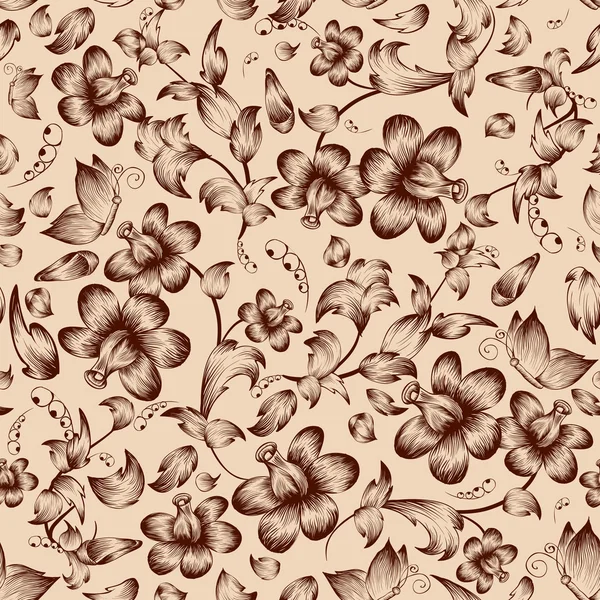 Vintage patrón inconsútil adornado flor — Vector de stock