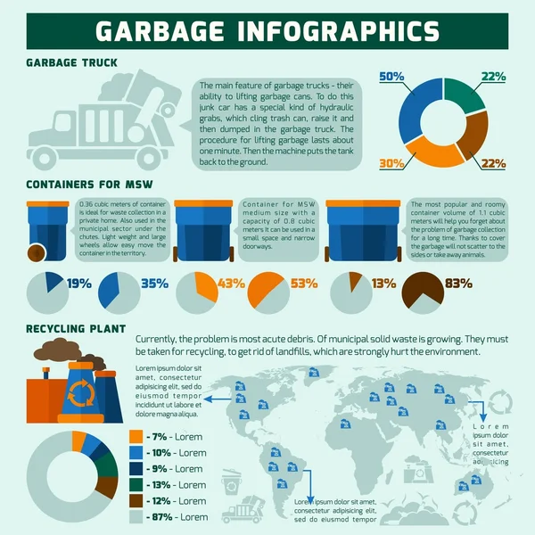 Conjunto de infográficos de lixo — Vetor de Stock