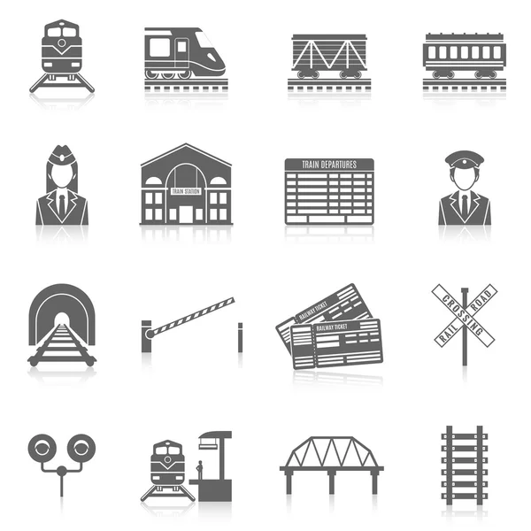 Conjunto de iconos ferroviarios — Vector de stock