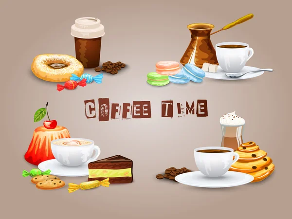 Kaffe dekorativa ikoner Set — Stock vektor