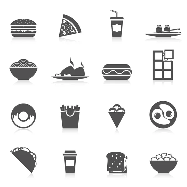 Iconos de comida rápida Negro — Vector de stock