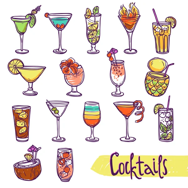 Cocktail schets Set — Stockvector