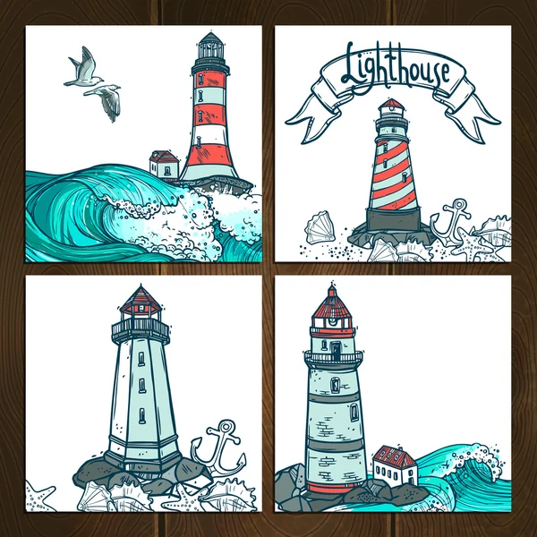 Lighthouse Cards Set — Stock Vector