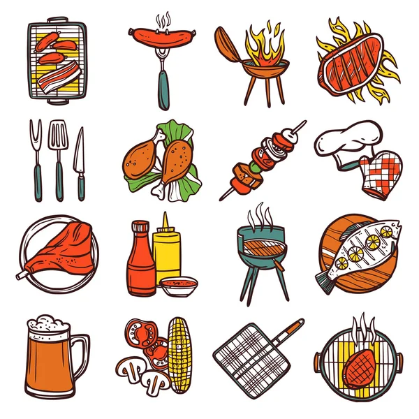 Bbq Grill Colored Icons Set — Stock Vector
