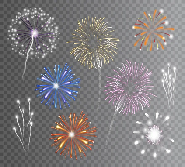 Ensemble de feux d'artifice transparent — Image vectorielle