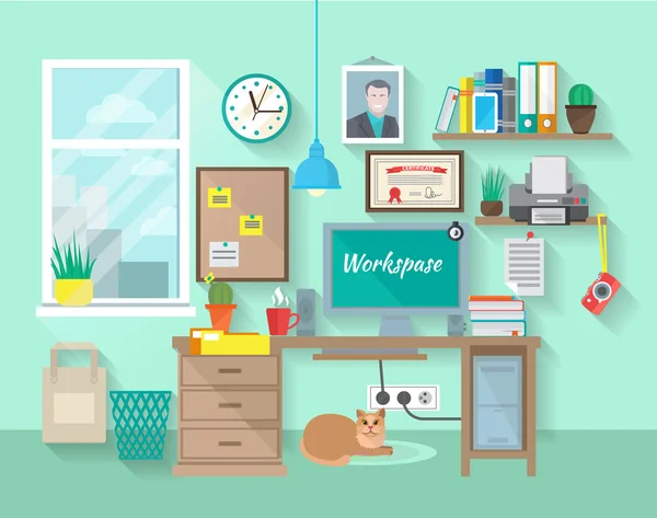Workplace In Room — Stockvector