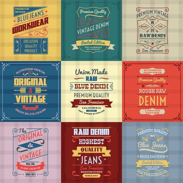 Ensemble de couleurs de fond typographie Denim — Image vectorielle