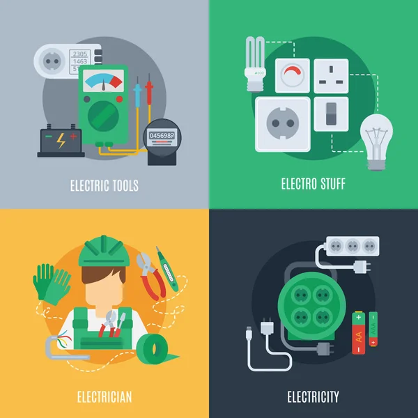 Ícones planos de eletricidade —  Vetores de Stock