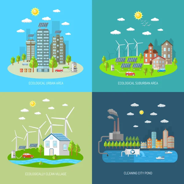 Conjunto de concepto de diseño de ciudad ecológica — Vector de stock