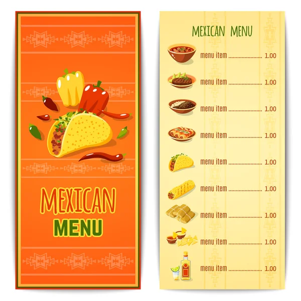 Menú de comida mexicana — Vector de stock