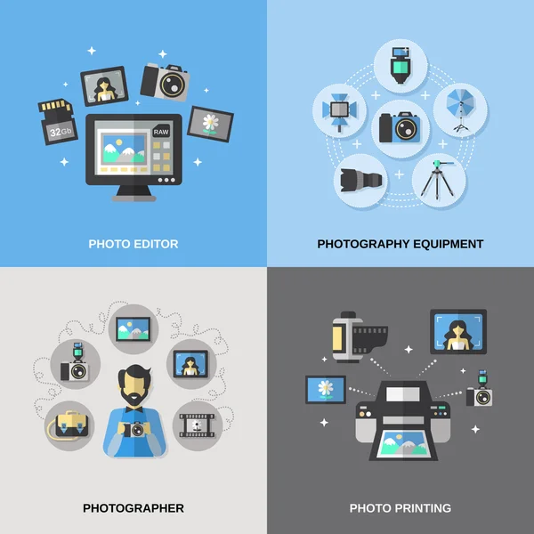 Iconos de fotografía plana — Vector de stock