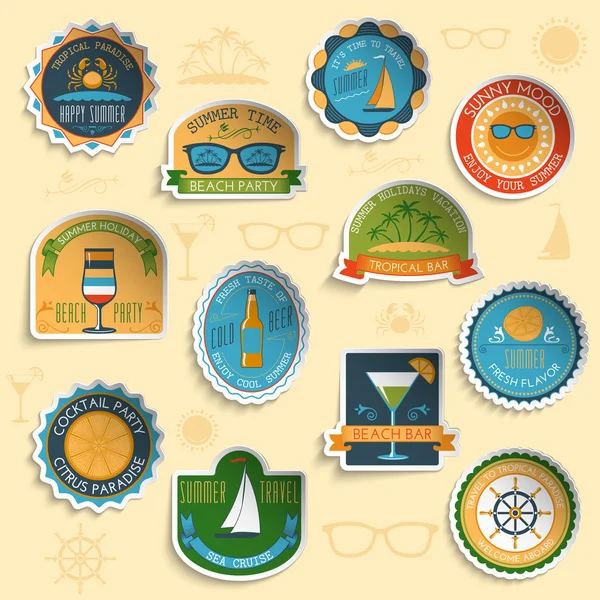 Vacaciones de verano emblemas pegatinas conjunto — Archivo Imágenes Vectoriales