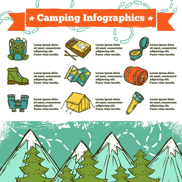 Camping Infografías Boceto — Vector de stock