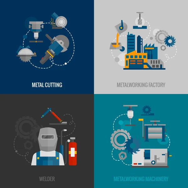 Fábrica de metalurgia 4 ícones planos —  Vetores de Stock